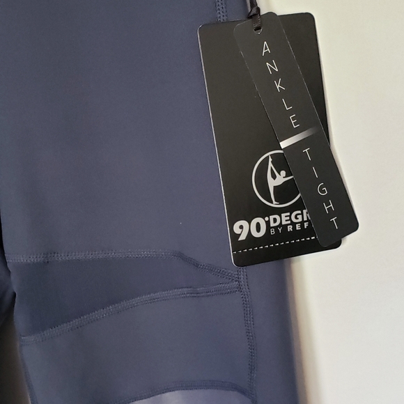 90 Degree Blue Grey Mesh Cut Out Ankle Yoga Pants - Picture 4 of 7